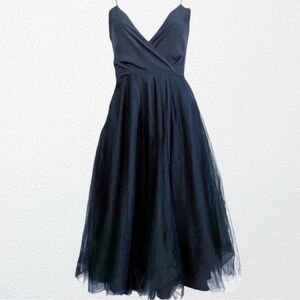GABY Sophisticated Surplice Neckline Layered Tulle Dress Black. Fits like 2